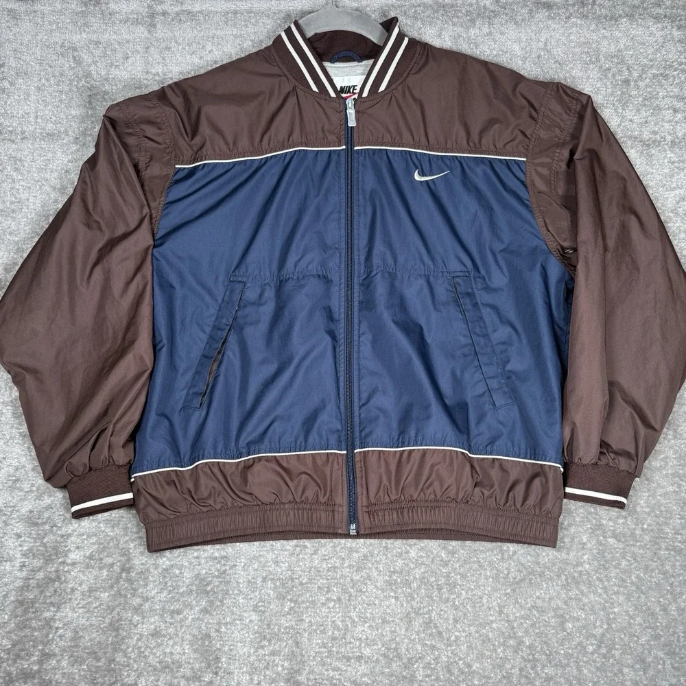 Nike Jacket Men's Medium Brown Blue Color Block Full Zip Track‎ 90s Vintage